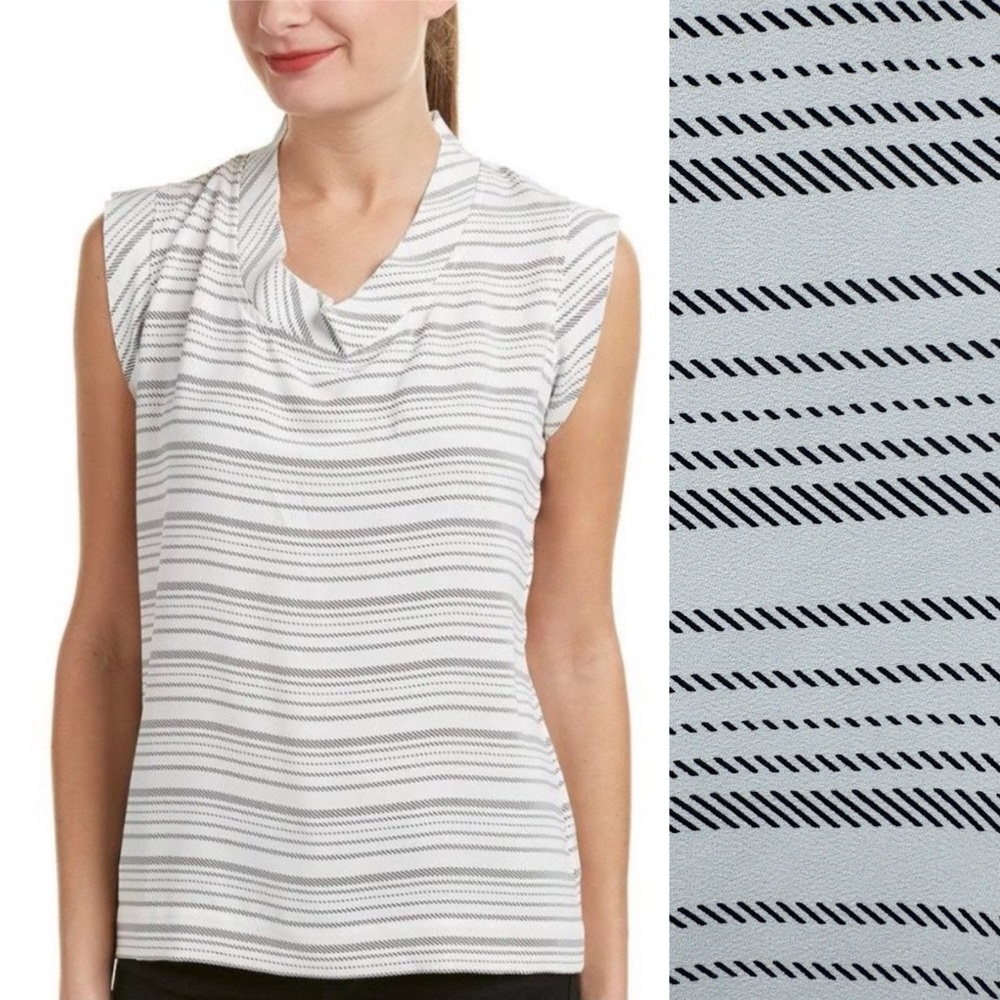 Cabi Sleeveless Top Madeline White Striped Blouse Loose Mock